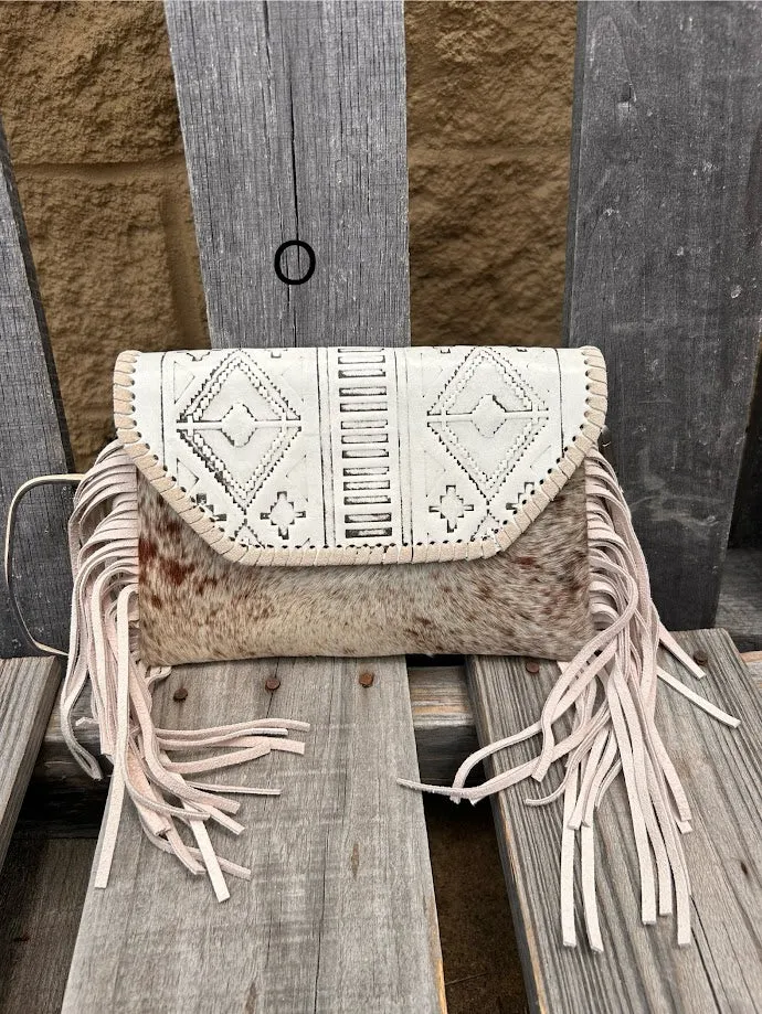 Top Notch Accessories Beige Cowhide Purse With Leather Embossed Flap 3072BG