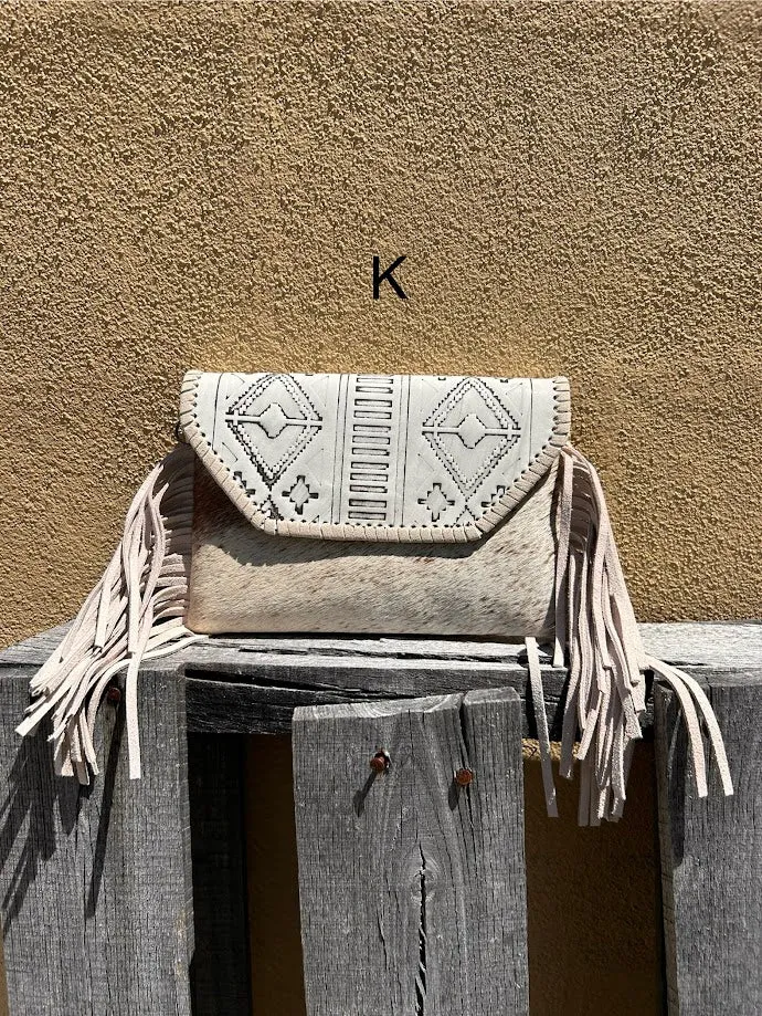 Top Notch Accessories Beige Cowhide Purse With Leather Embossed Flap 3072BG