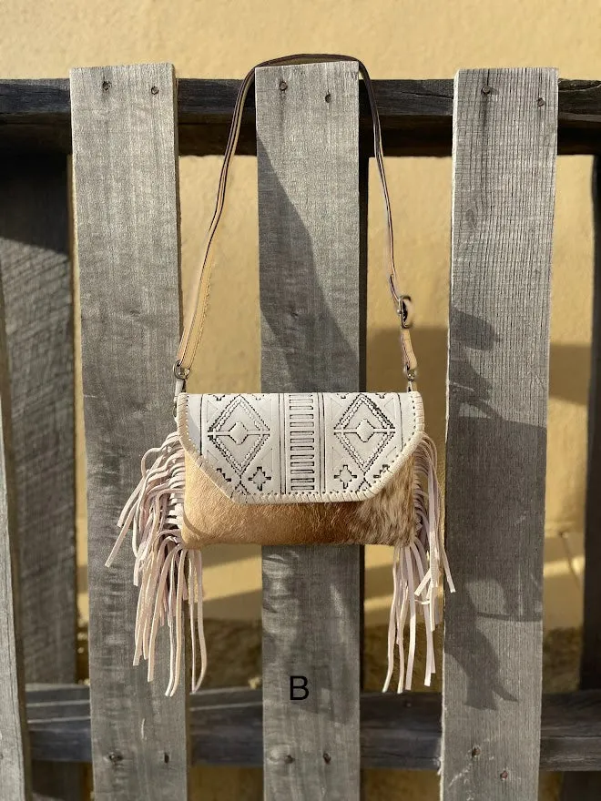Top Notch Accessories Beige Cowhide Purse With Leather Embossed Flap 3072BG
