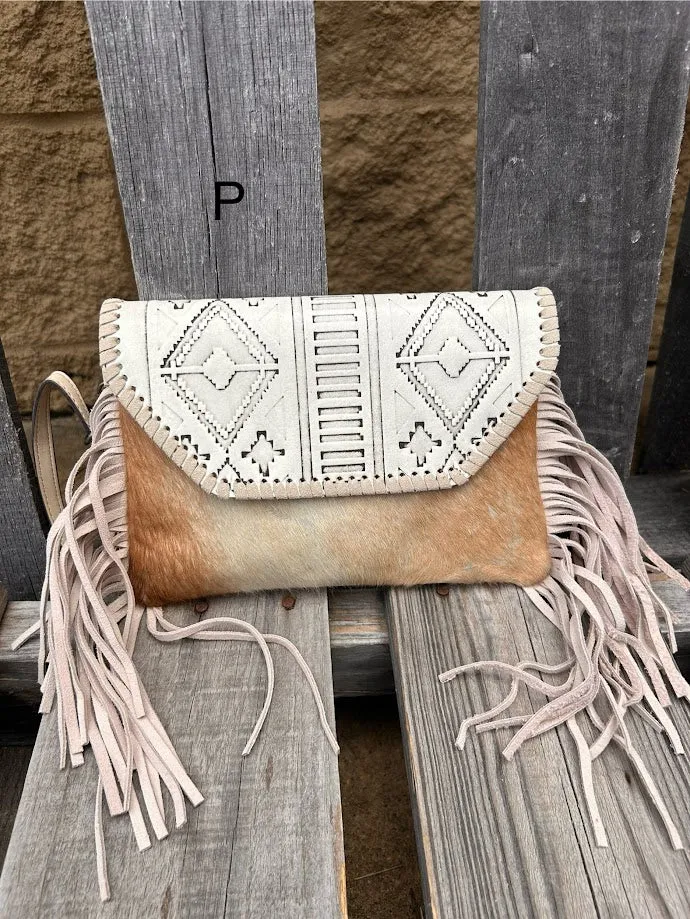 Top Notch Accessories Beige Cowhide Purse With Leather Embossed Flap 3072BG
