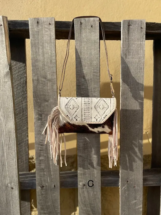 Top Notch Accessories Beige Cowhide Purse With Leather Embossed Flap 3072BG