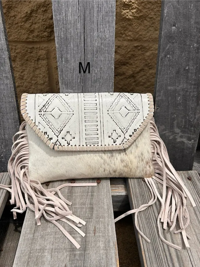 Top Notch Accessories Beige Cowhide Purse With Leather Embossed Flap 3072BG