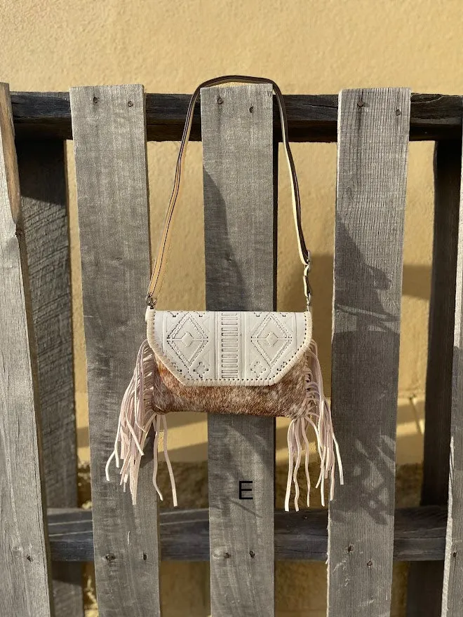 Top Notch Accessories Beige Cowhide Purse With Leather Embossed Flap 3072BG