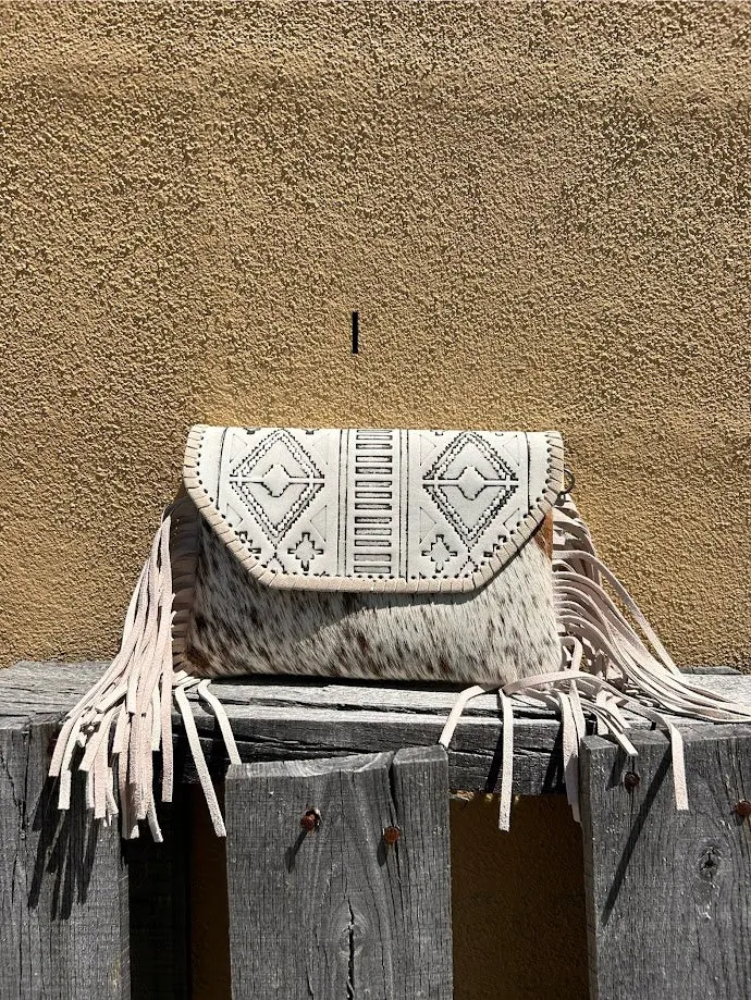 Top Notch Accessories Beige Cowhide Purse With Leather Embossed Flap 3072BG