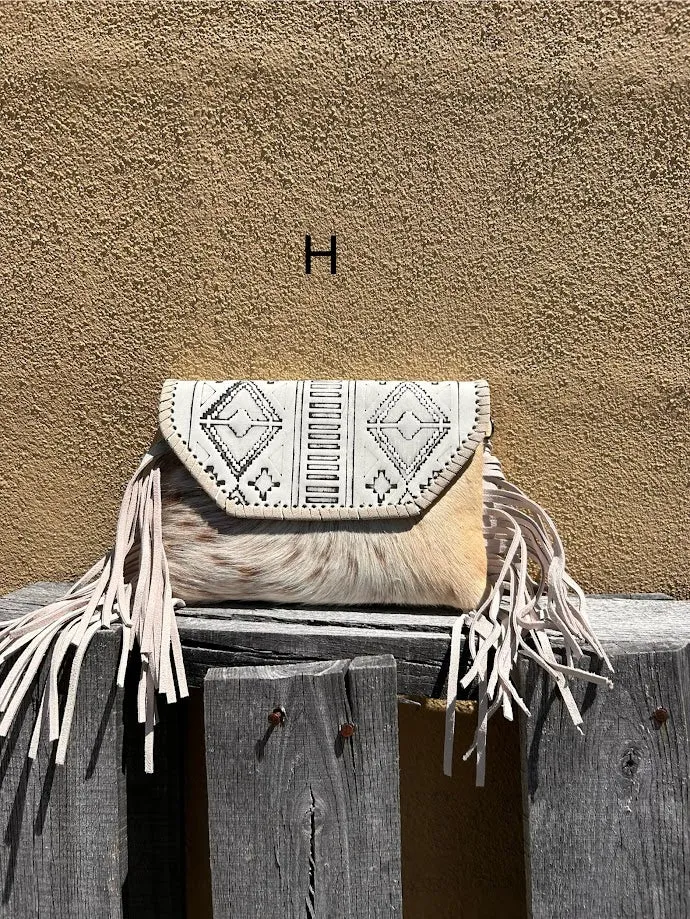 Top Notch Accessories Beige Cowhide Purse With Leather Embossed Flap 3072BG