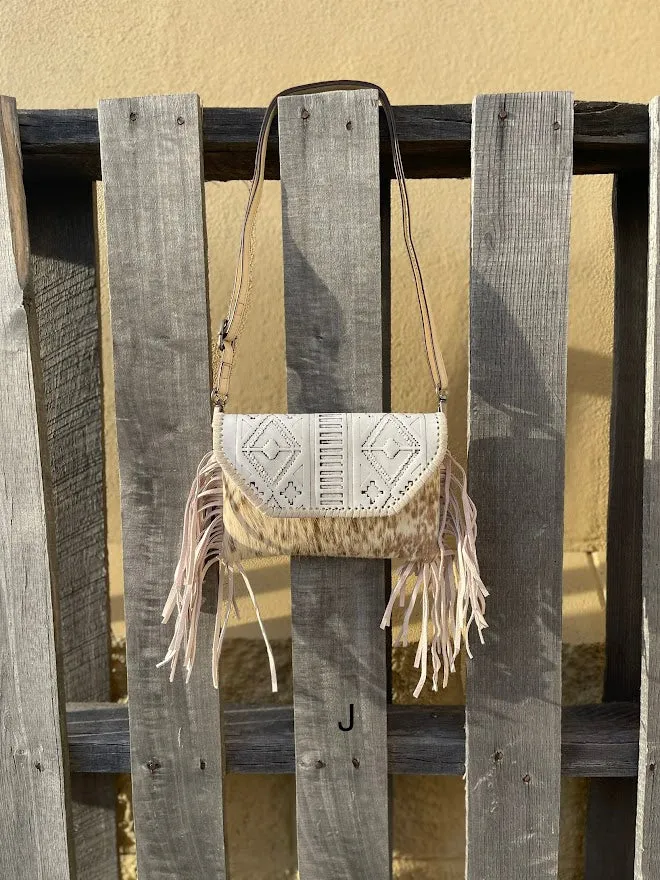 Top Notch Accessories Beige Cowhide Purse With Leather Embossed Flap 3072BG