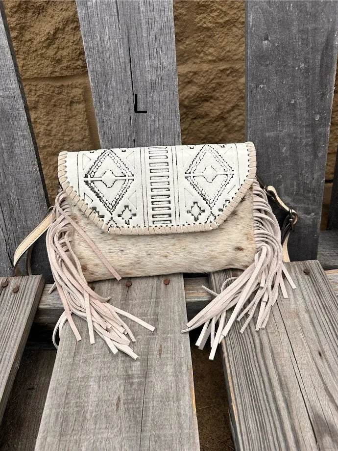 Top Notch Accessories Beige Cowhide Purse With Leather Embossed Flap 3072BG