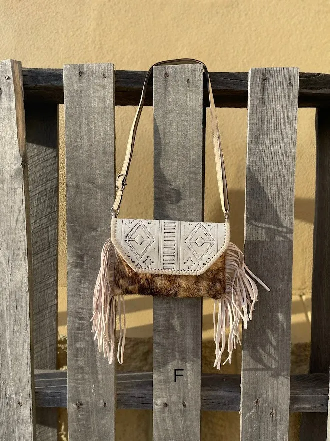 Top Notch Accessories Beige Cowhide Purse With Leather Embossed Flap 3072BG