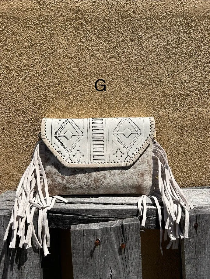 Top Notch Accessories Beige Cowhide Purse With Leather Embossed Flap 3072BG