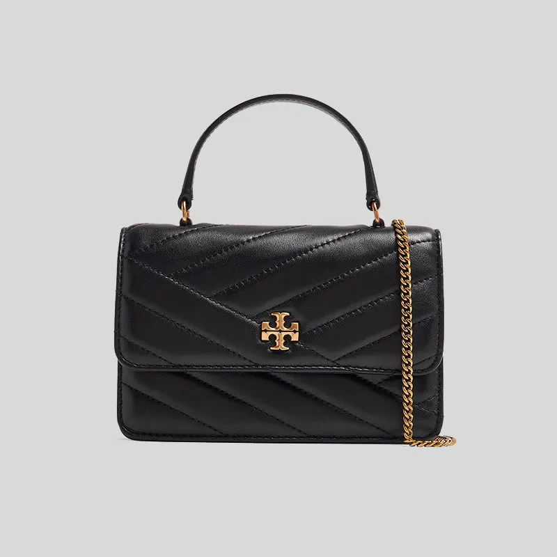 TORY BURCH Mini Kira Chevron Top Handle Chain Wallet Black 152356