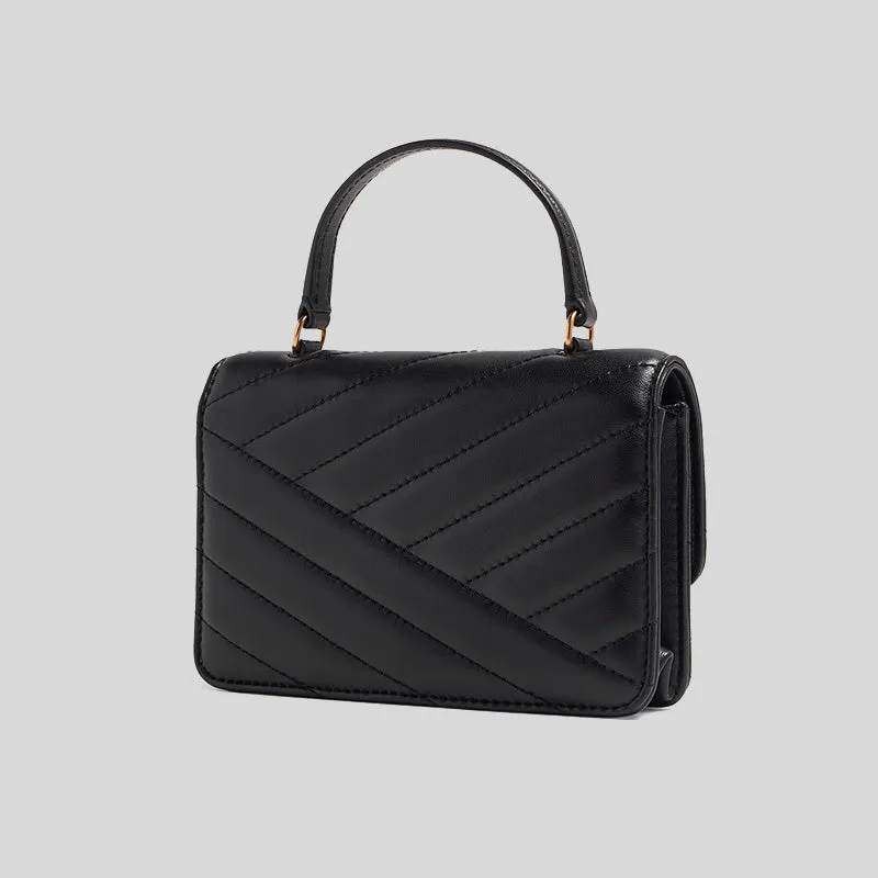 TORY BURCH Mini Kira Chevron Top Handle Chain Wallet Black 152356