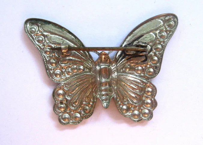 Unsigned Silvertone Enamel Butterfly Brooch/Pin