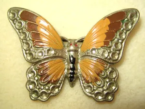 Unsigned Silvertone Enamel Butterfly Brooch/Pin