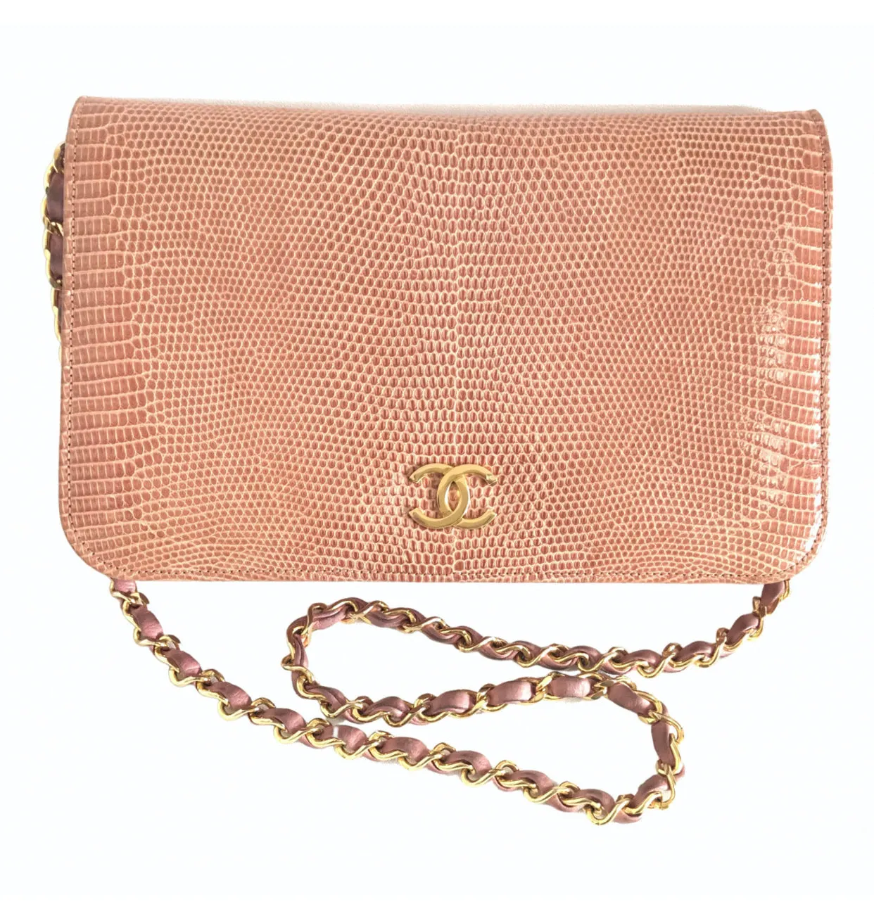 Vintage CHANEL milky pink genuine lizard leather 2.55 shoulder bag with golden CC mark and and chain strap. Rare masterpiece. 050323re10