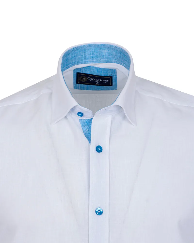 White Linen Plain Short Sleeve Shirt