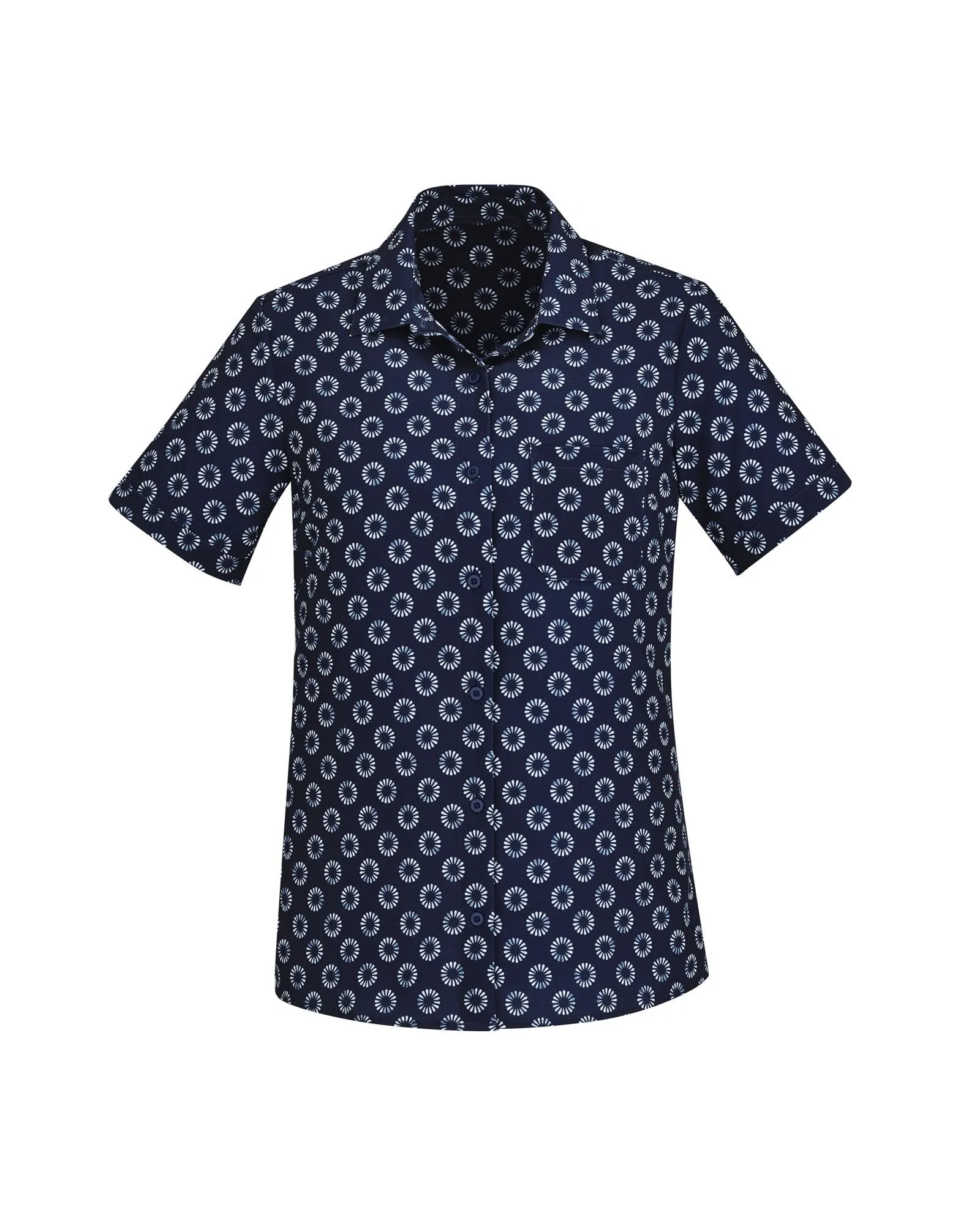 Womens Easy Stretch Daisy Print Short Sleeve Shirt