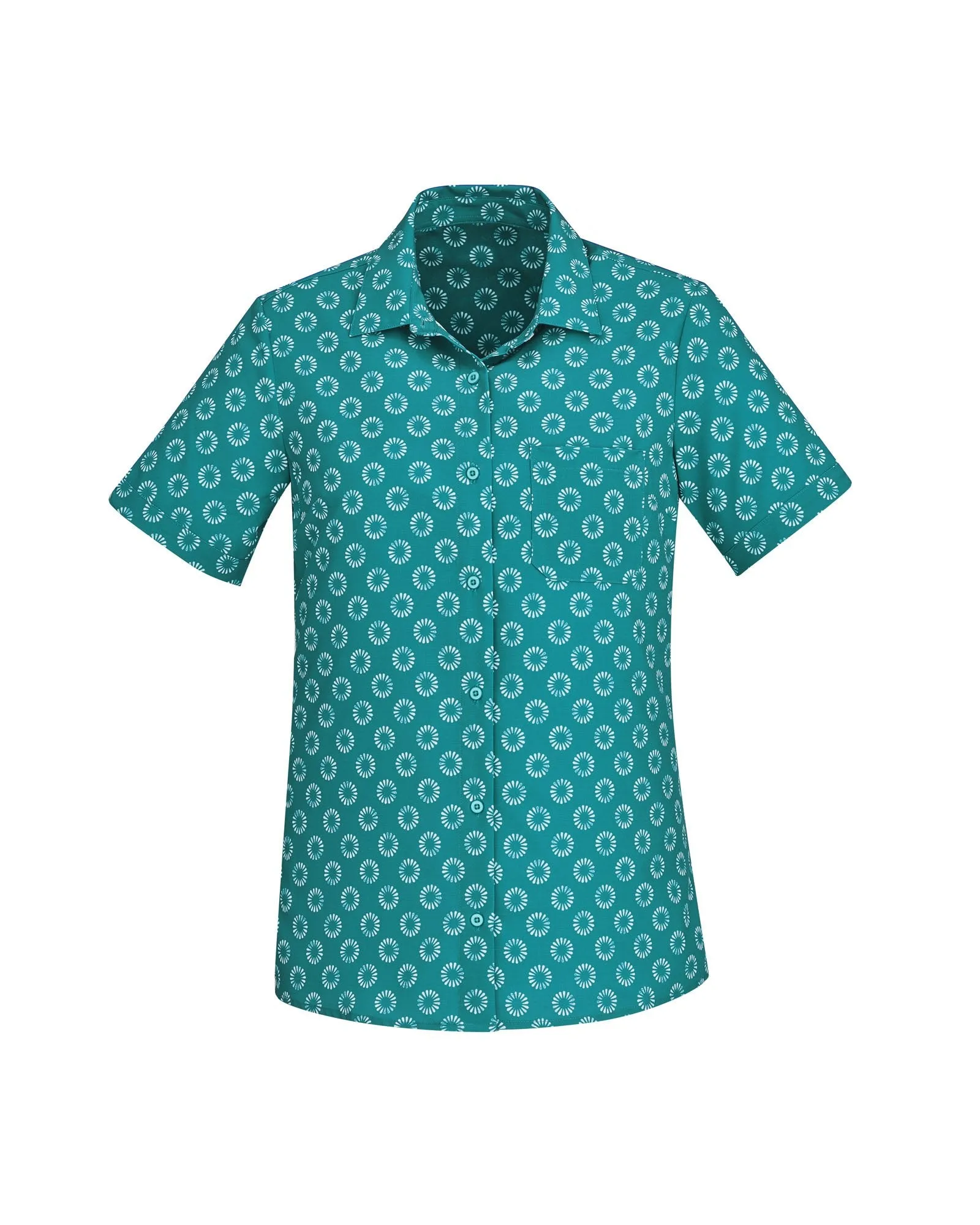 Womens Easy Stretch Daisy Print Short Sleeve Shirt