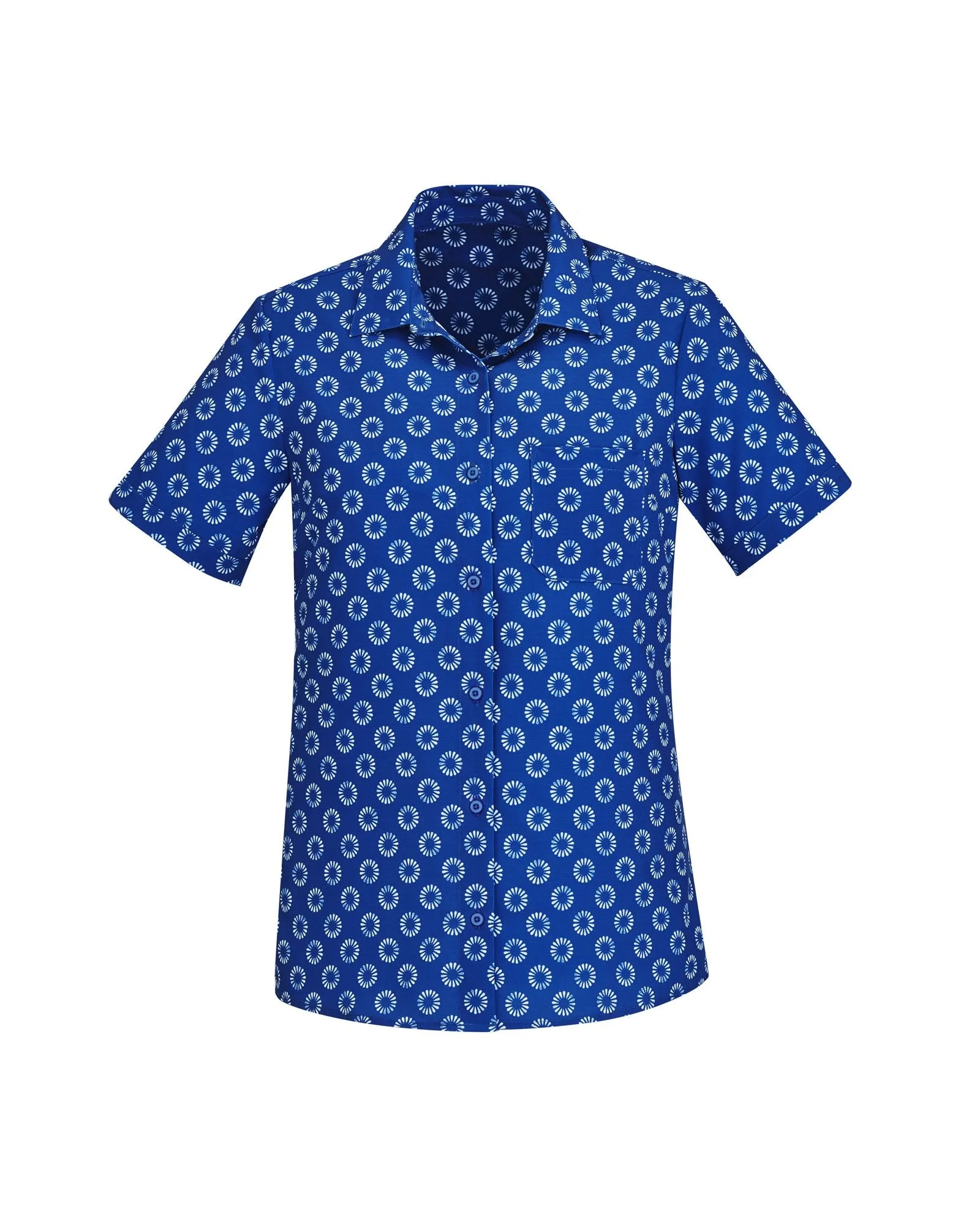 Womens Easy Stretch Daisy Print Short Sleeve Shirt