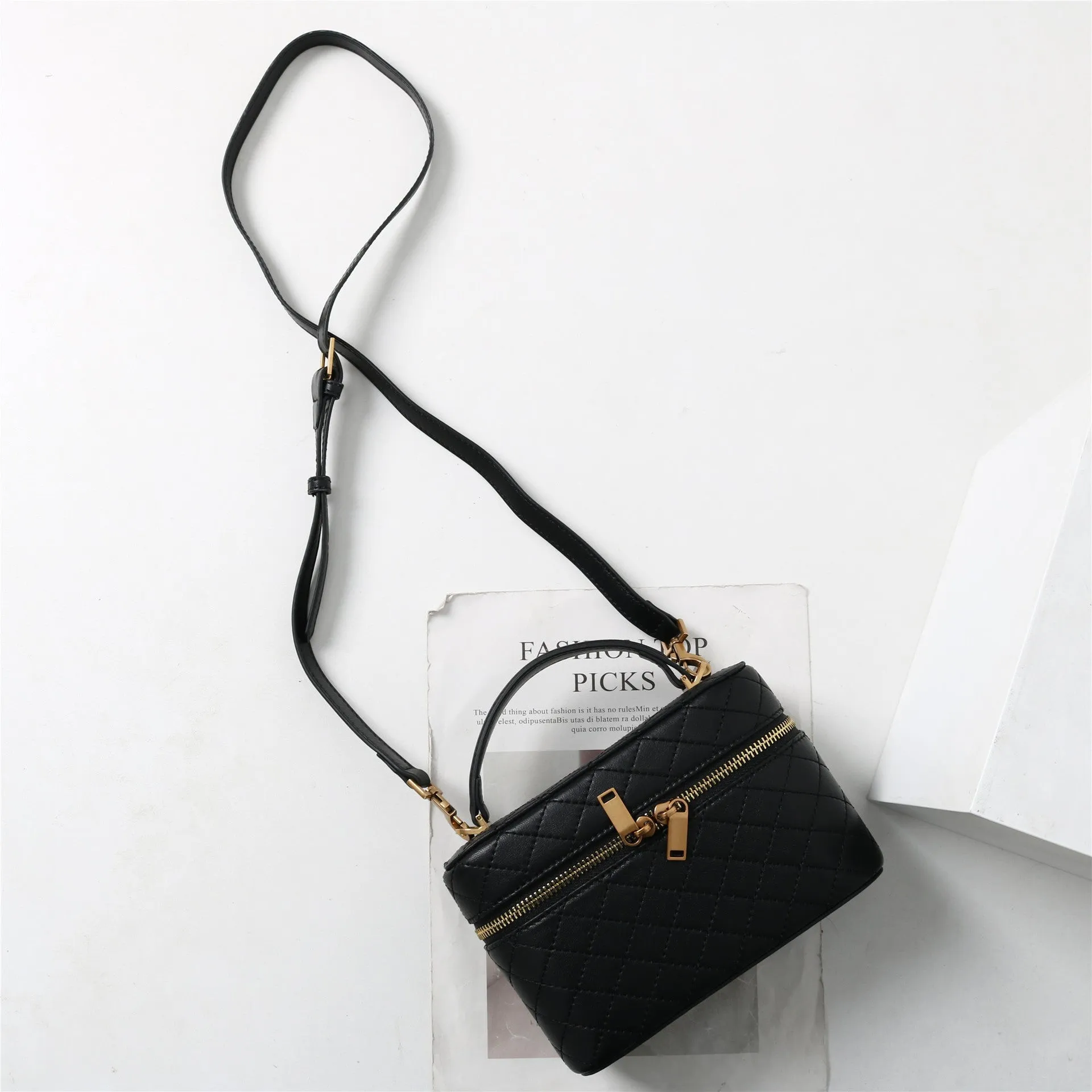 Womens Leather Top Handle Cosmetic Box Bag