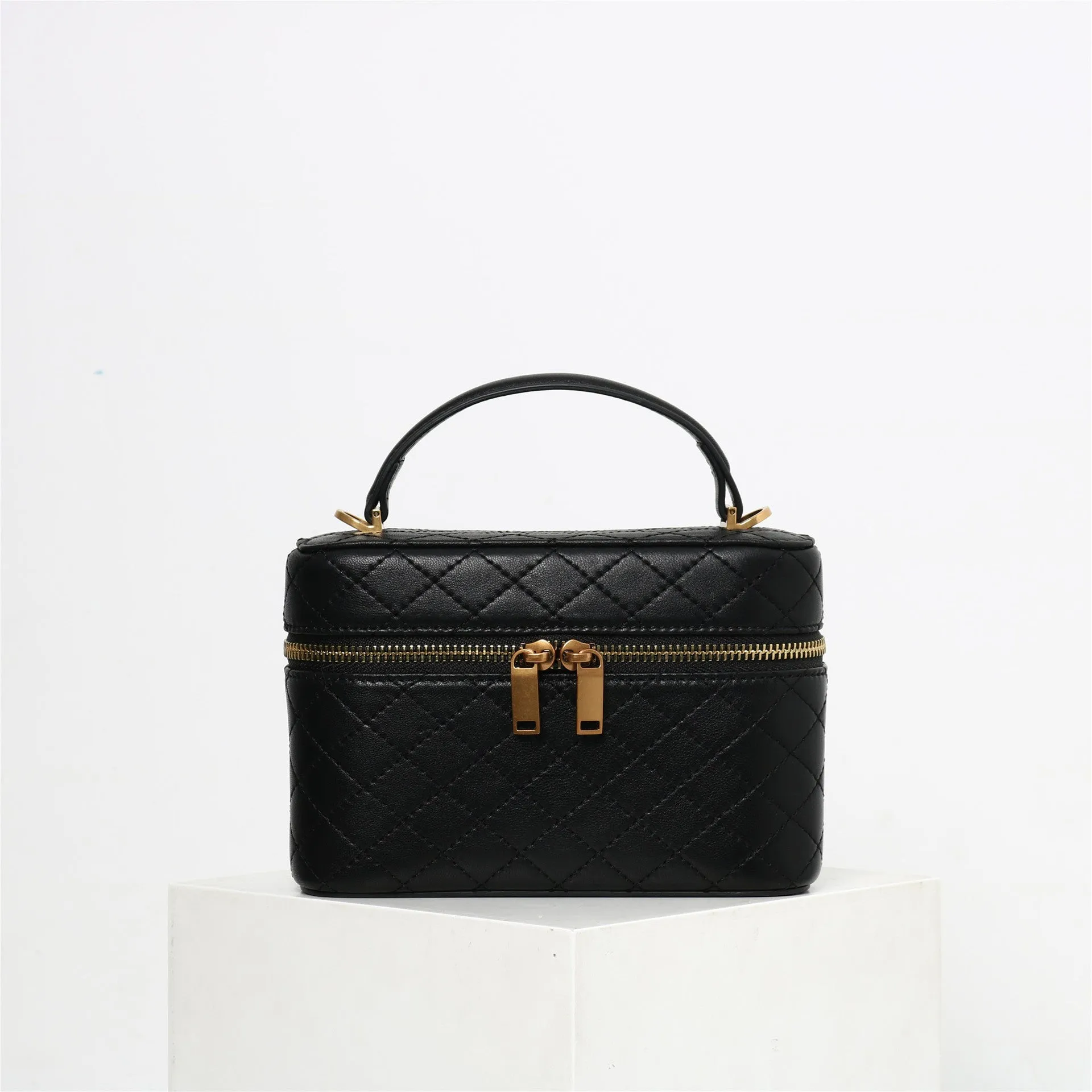Womens Leather Top Handle Cosmetic Box Bag