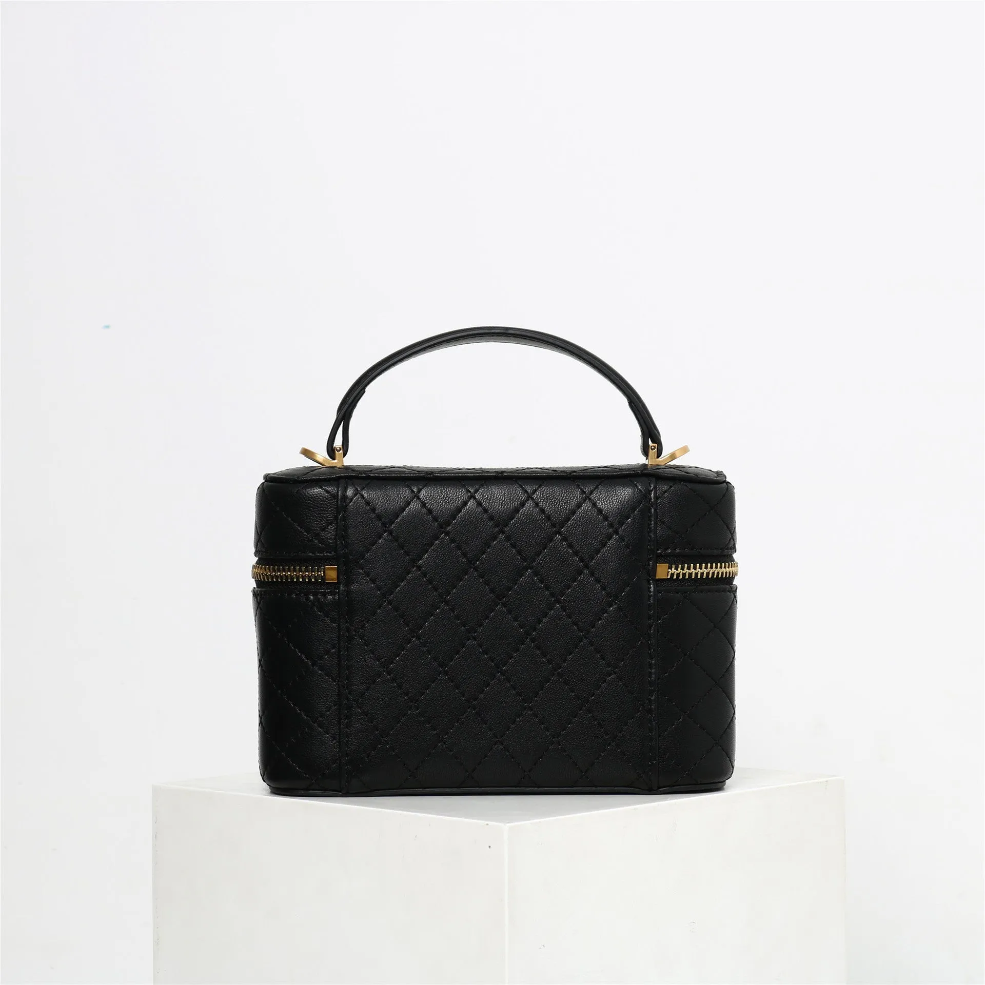 Womens Leather Top Handle Cosmetic Box Bag