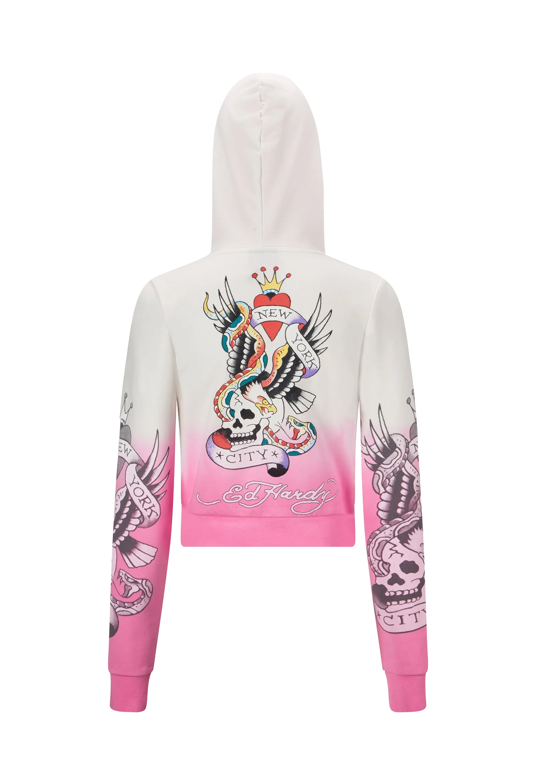 Womens Nyc-Heart Cropped Zip Through Hoodie - Pink