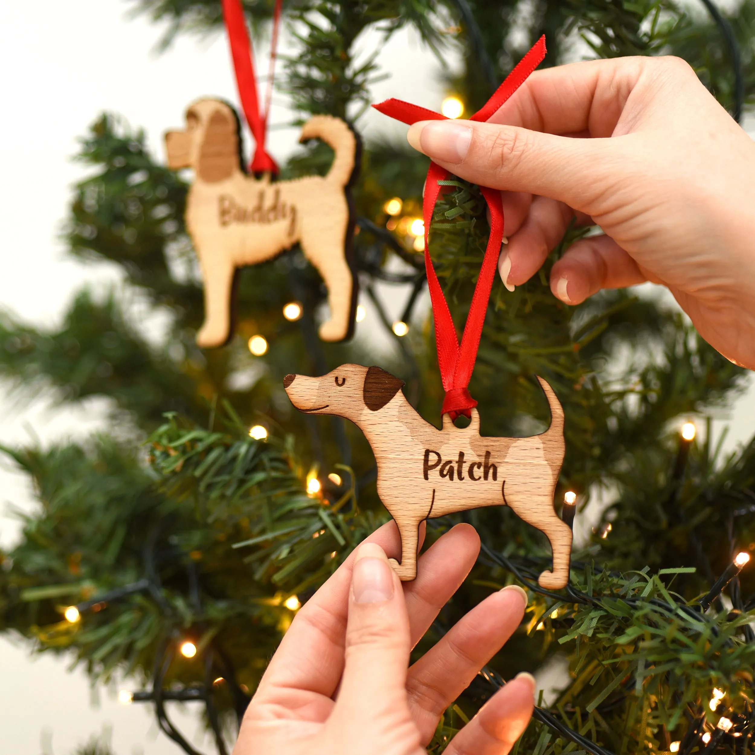 Wooden Dog Christmas Decoration Personalised With Dog's Name