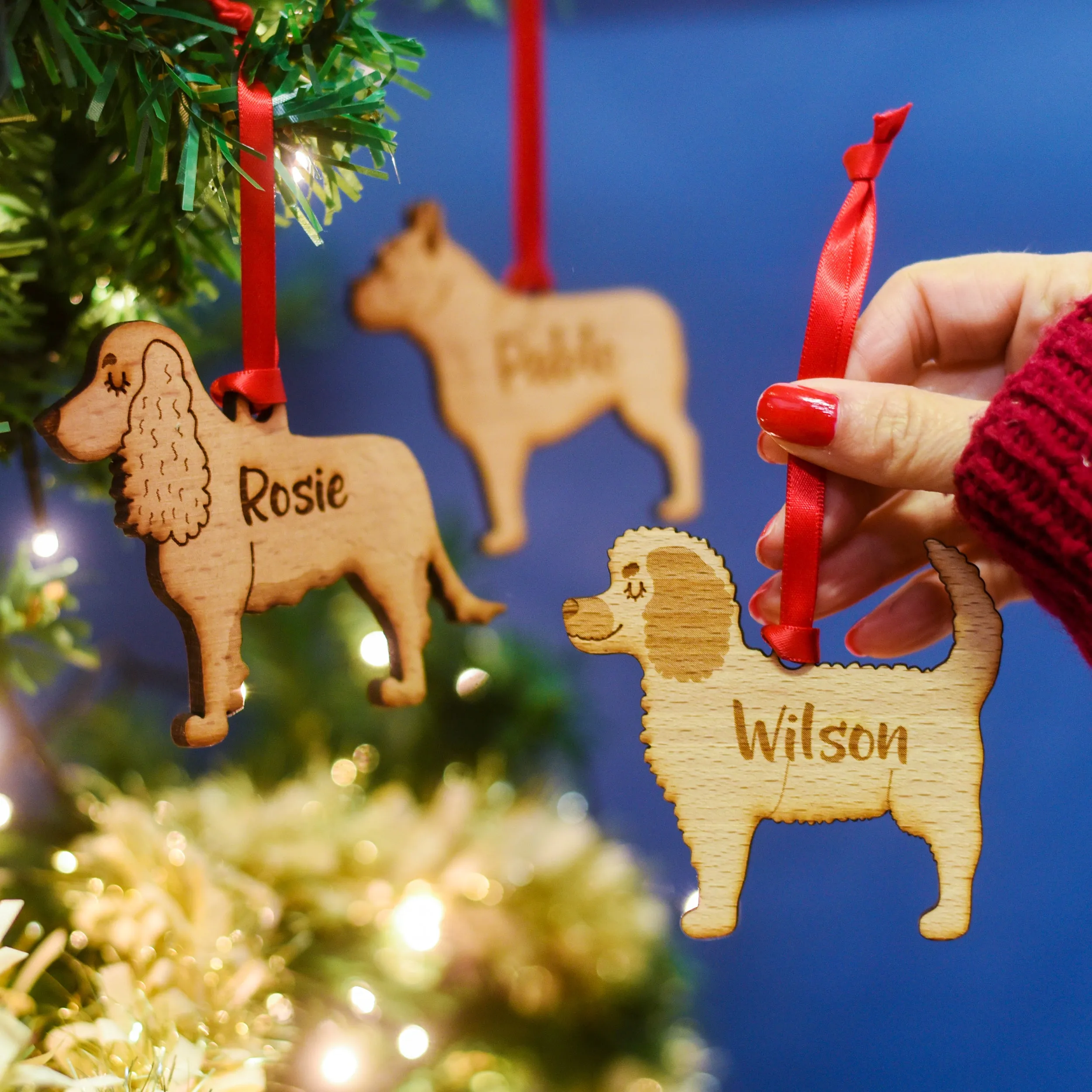 Wooden Dog Christmas Decoration Personalised With Dog's Name