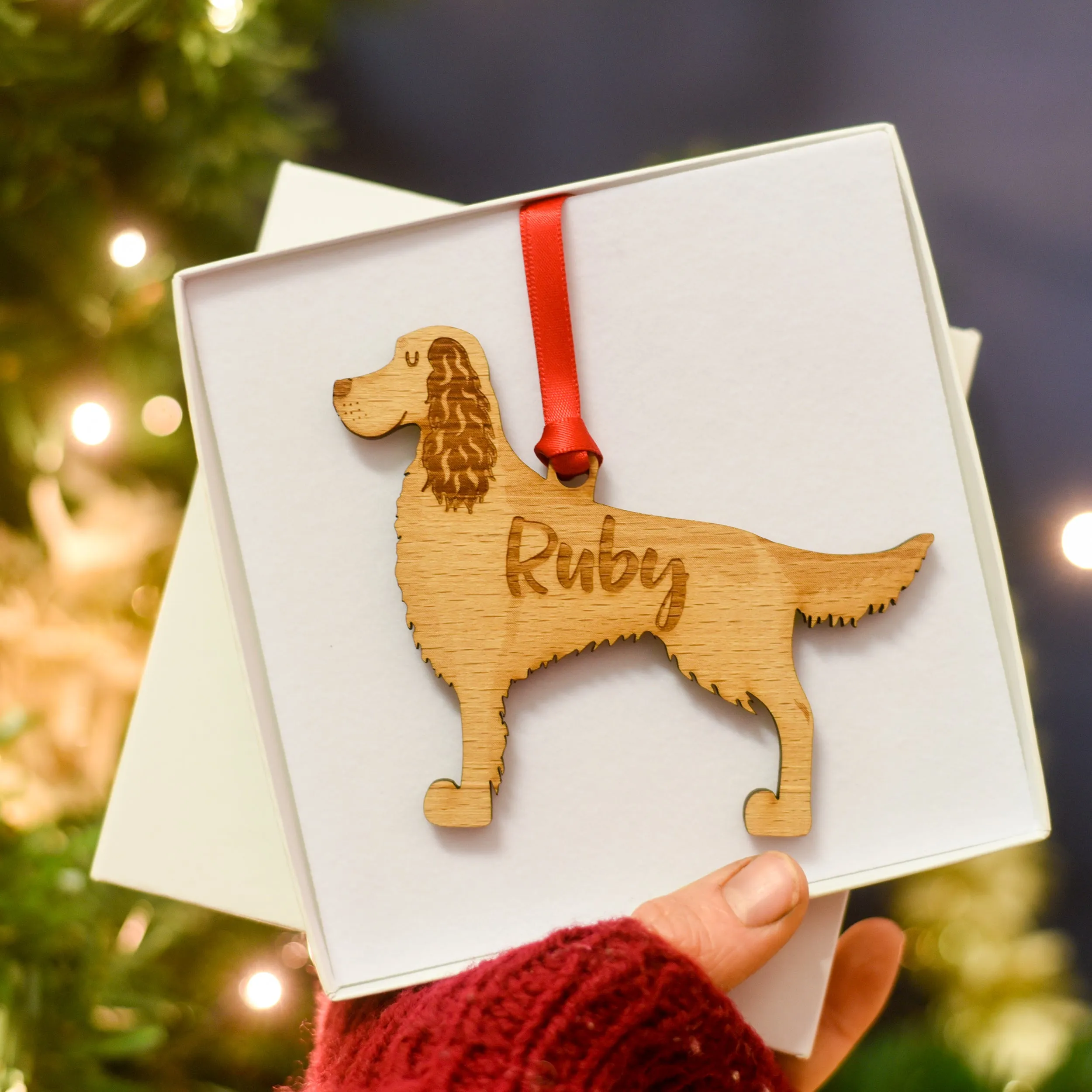 Wooden Dog Christmas Decoration Personalised With Dog's Name