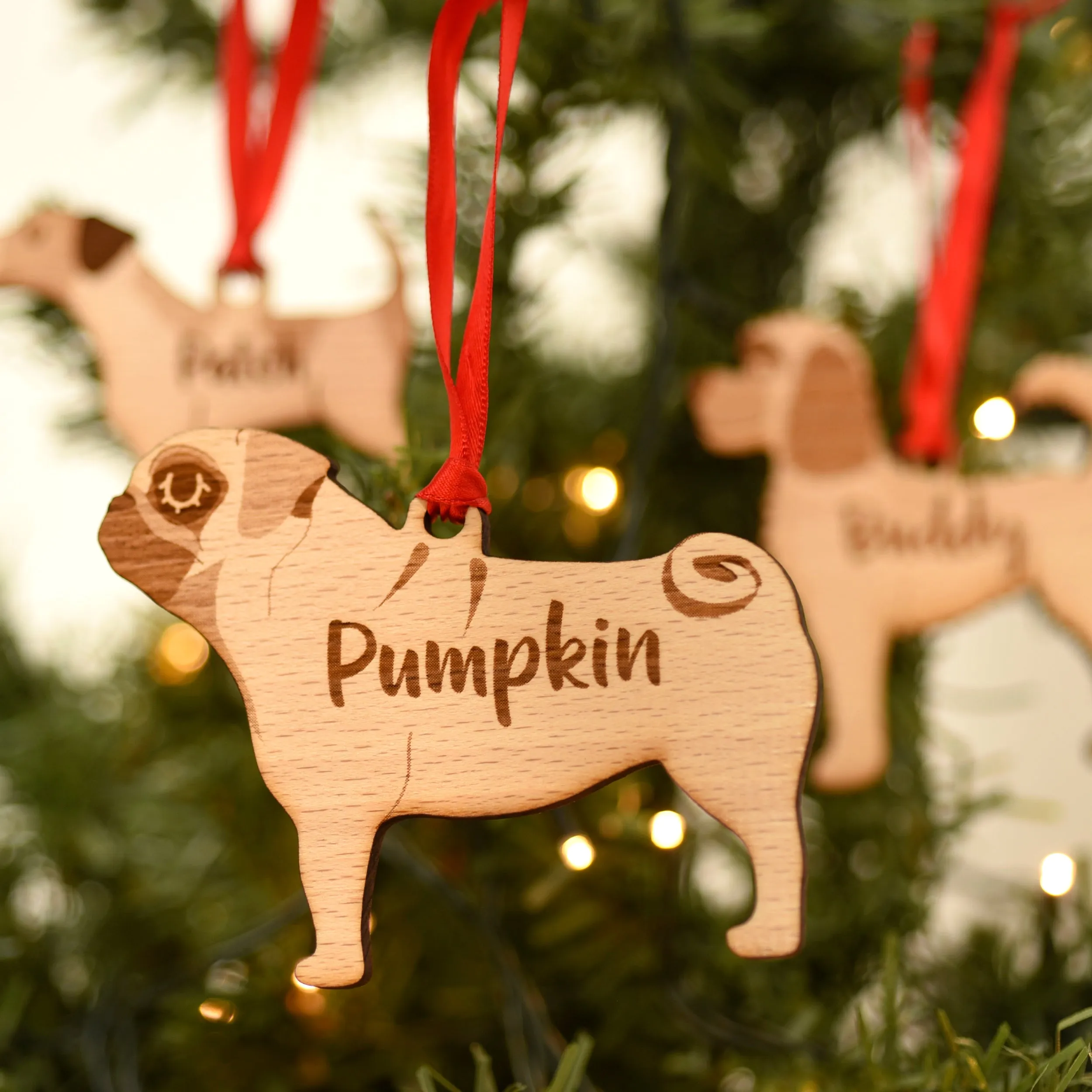Wooden Dog Christmas Decoration Personalised With Dog's Name
