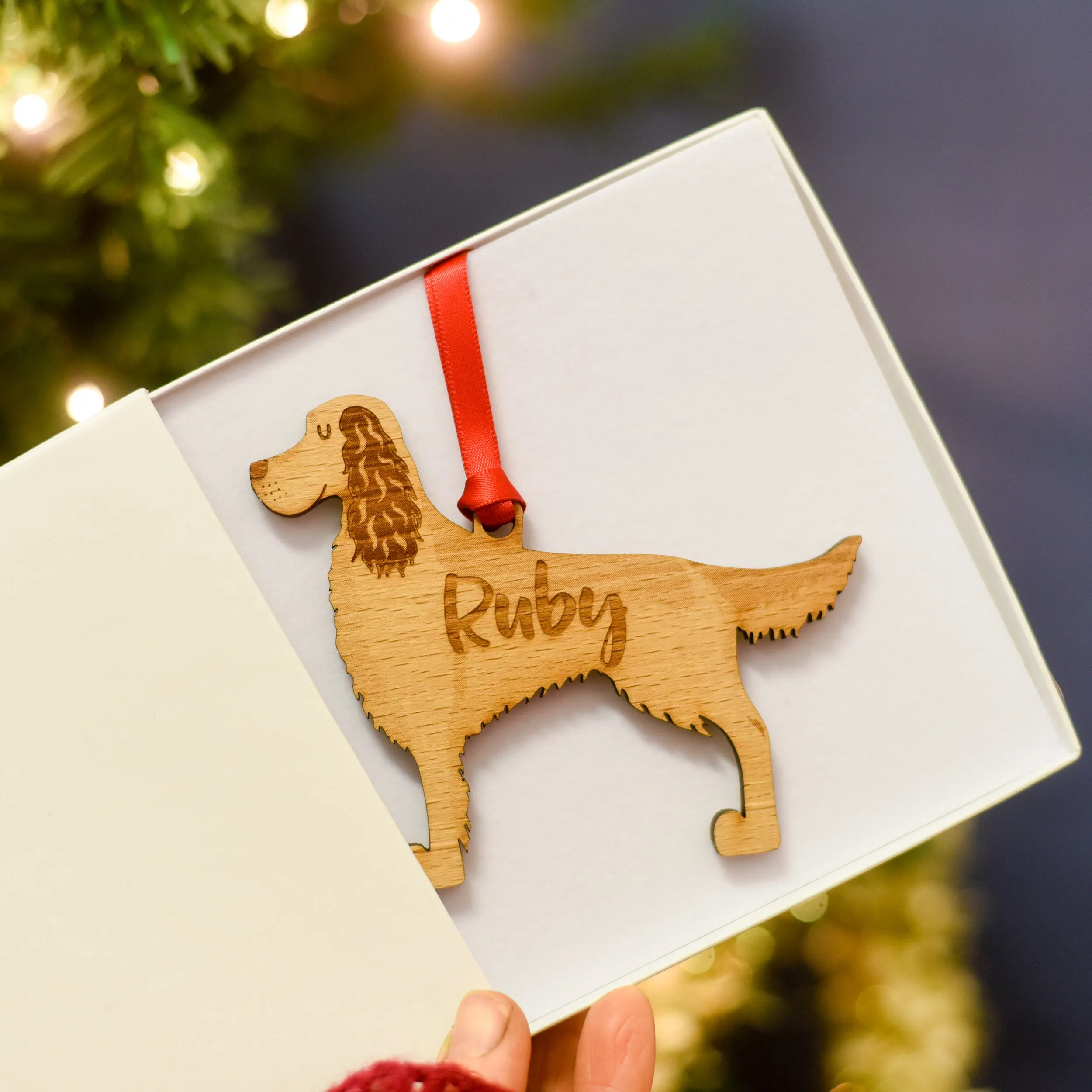 Wooden Dog Christmas Decoration Personalised With Dog's Name