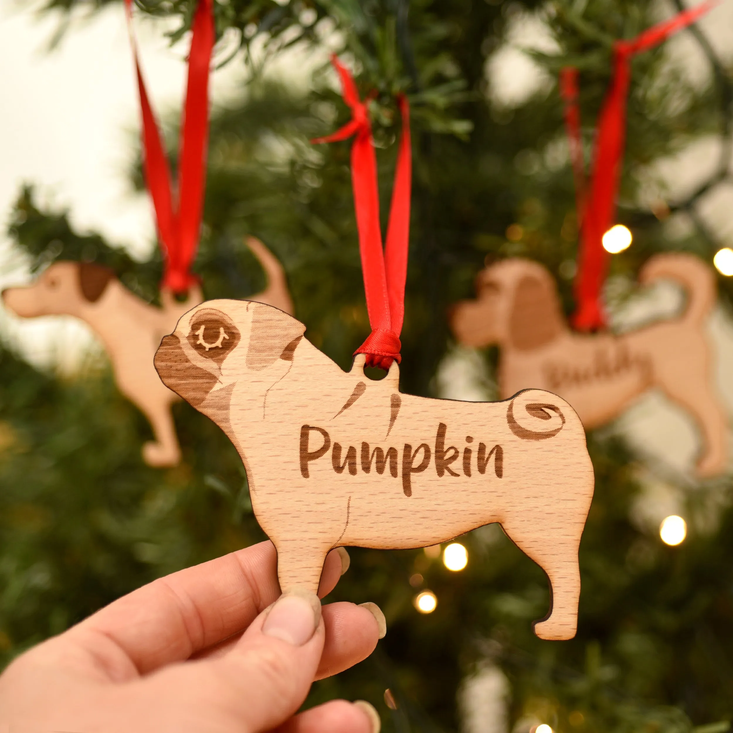 Wooden Dog Christmas Decoration Personalised With Dog's Name