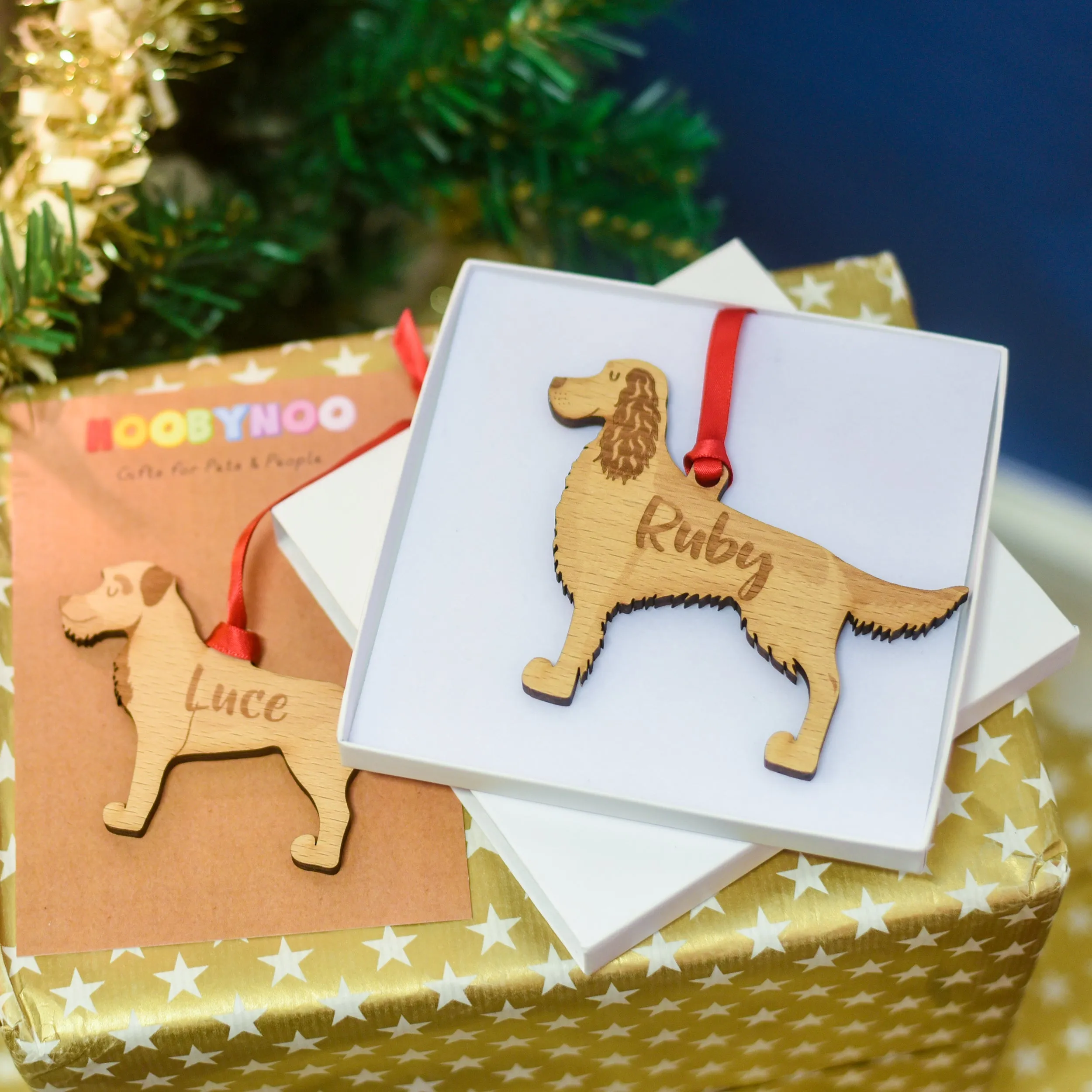Wooden Dog Christmas Decoration Personalised With Dog's Name