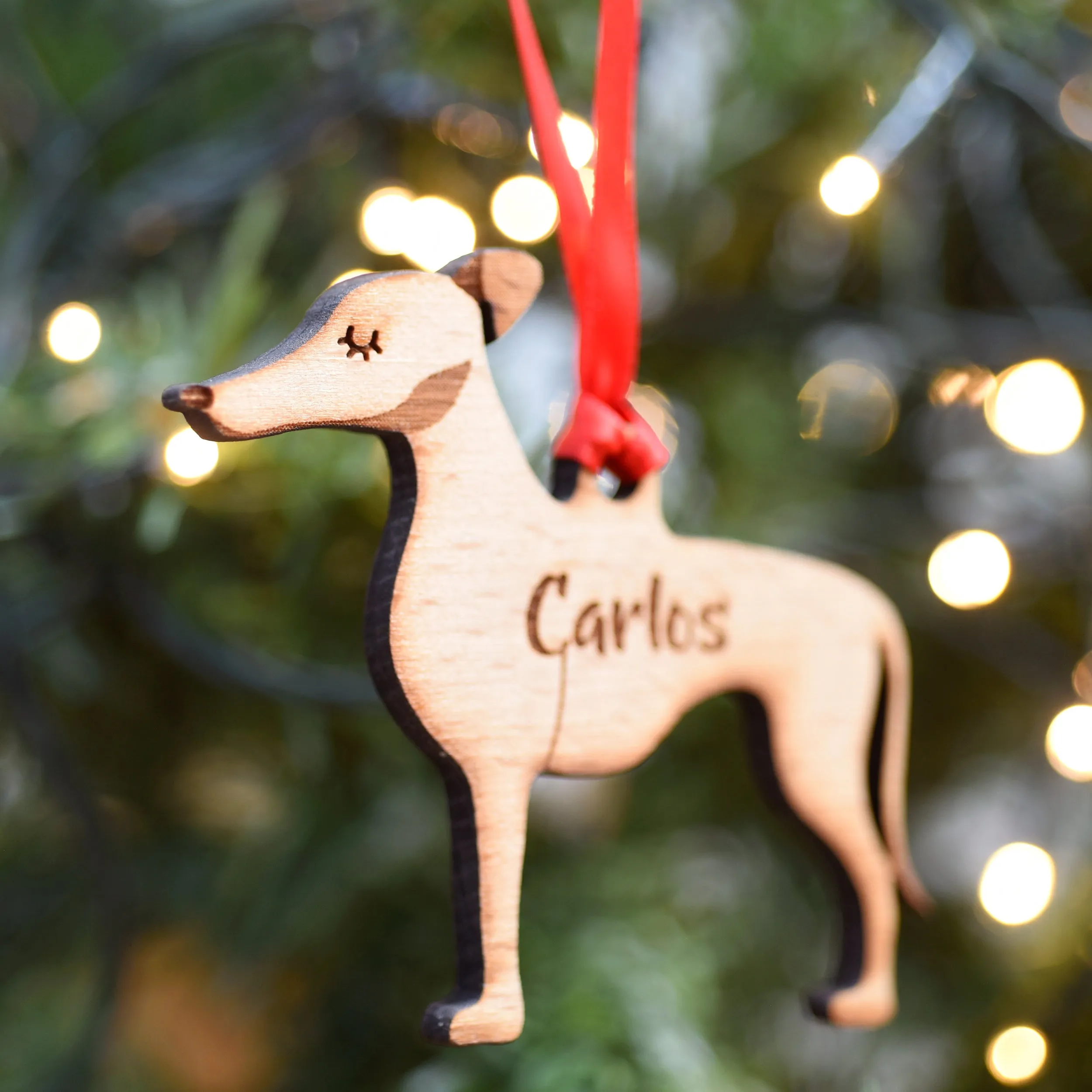 Wooden Dog Christmas Decoration Personalised With Dog's Name