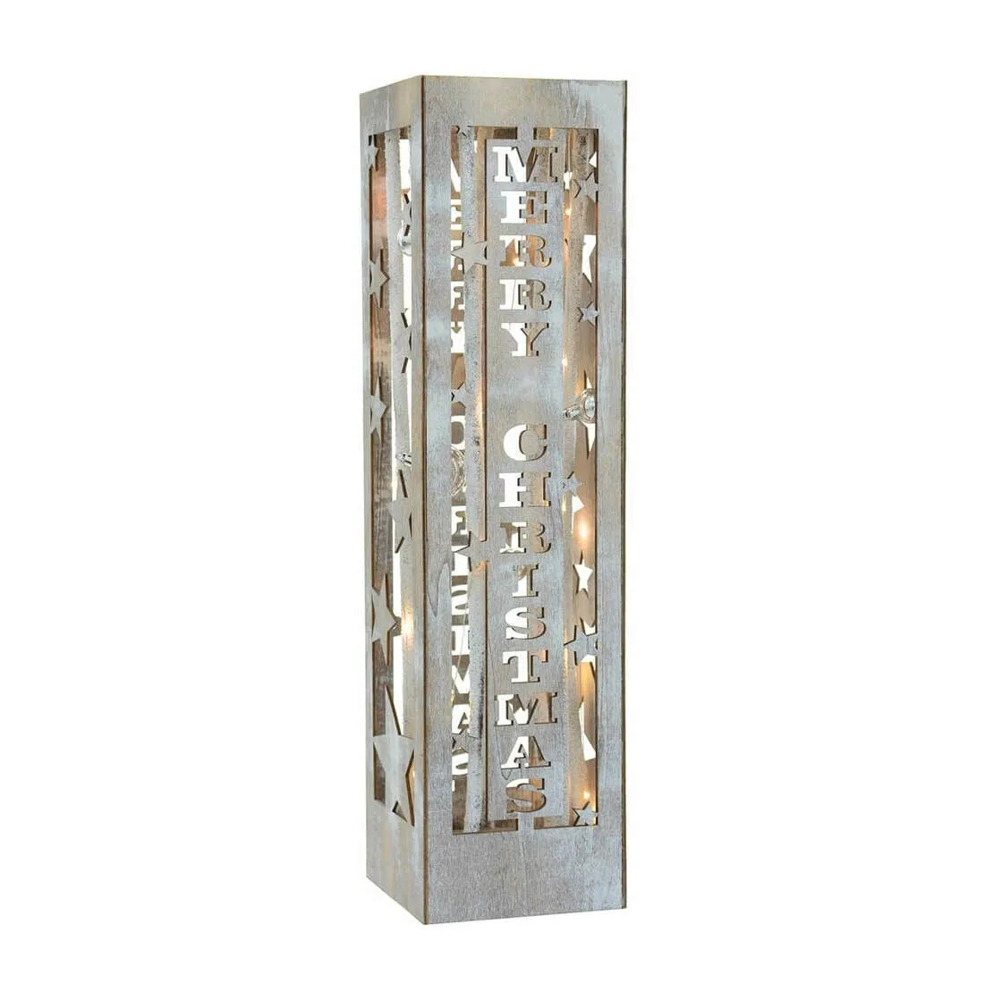 Wooden Merry Christmas Pillar Light Up Xmas Decoration