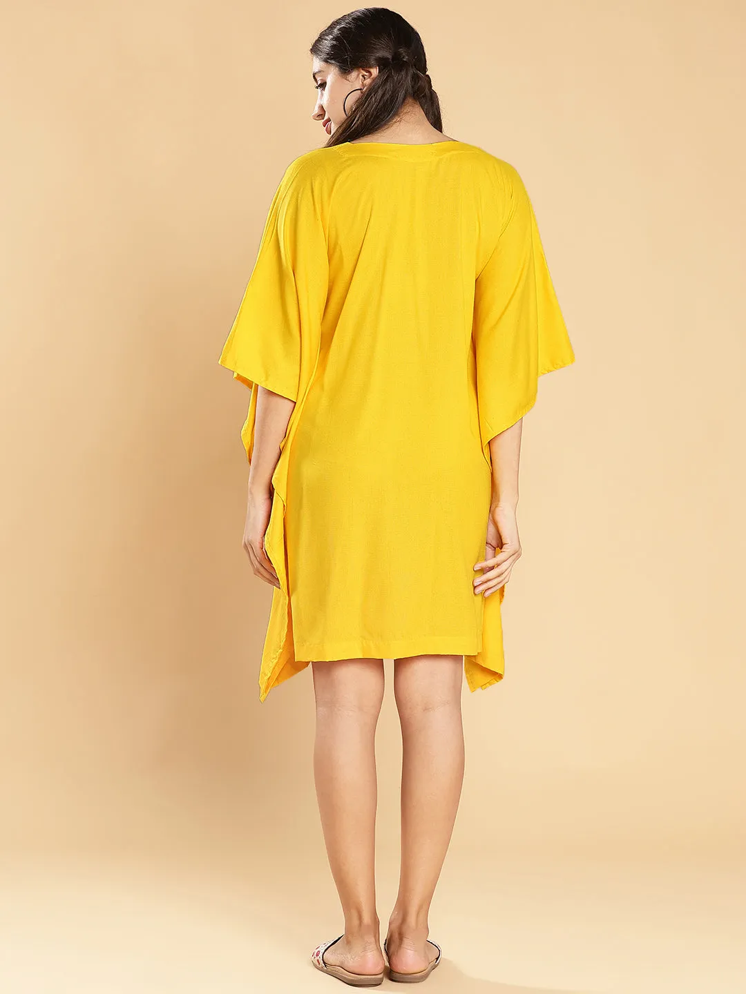 Yellow Rayon Kaftan - Solid