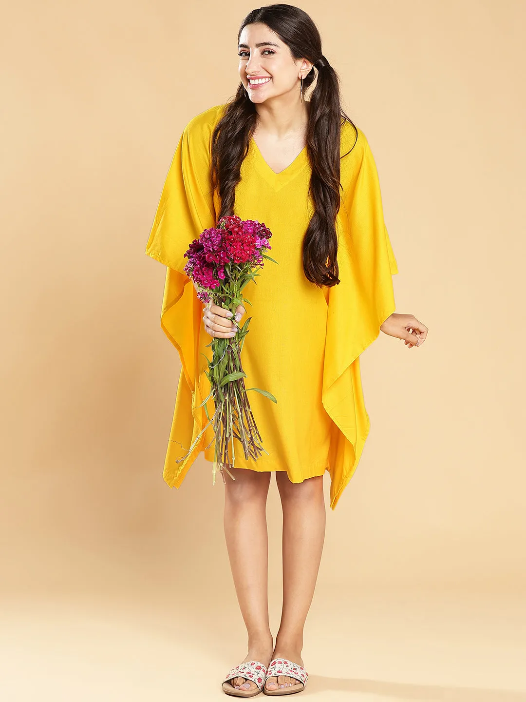 Yellow Rayon Kaftan - Solid