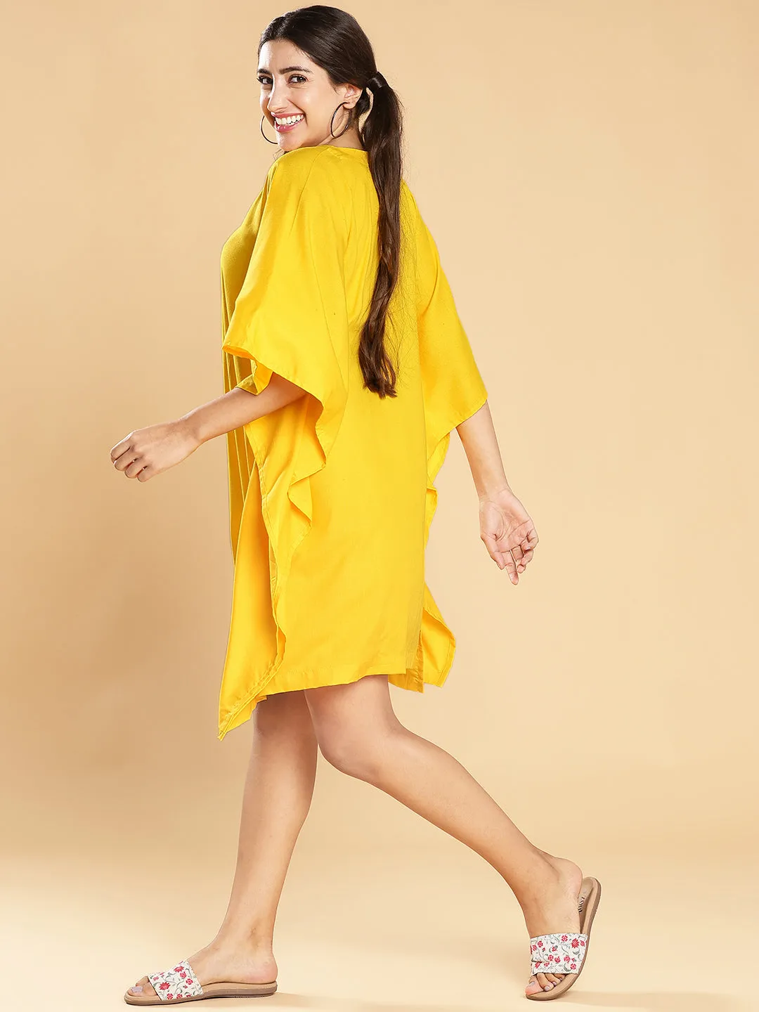 Yellow Rayon Kaftan - Solid