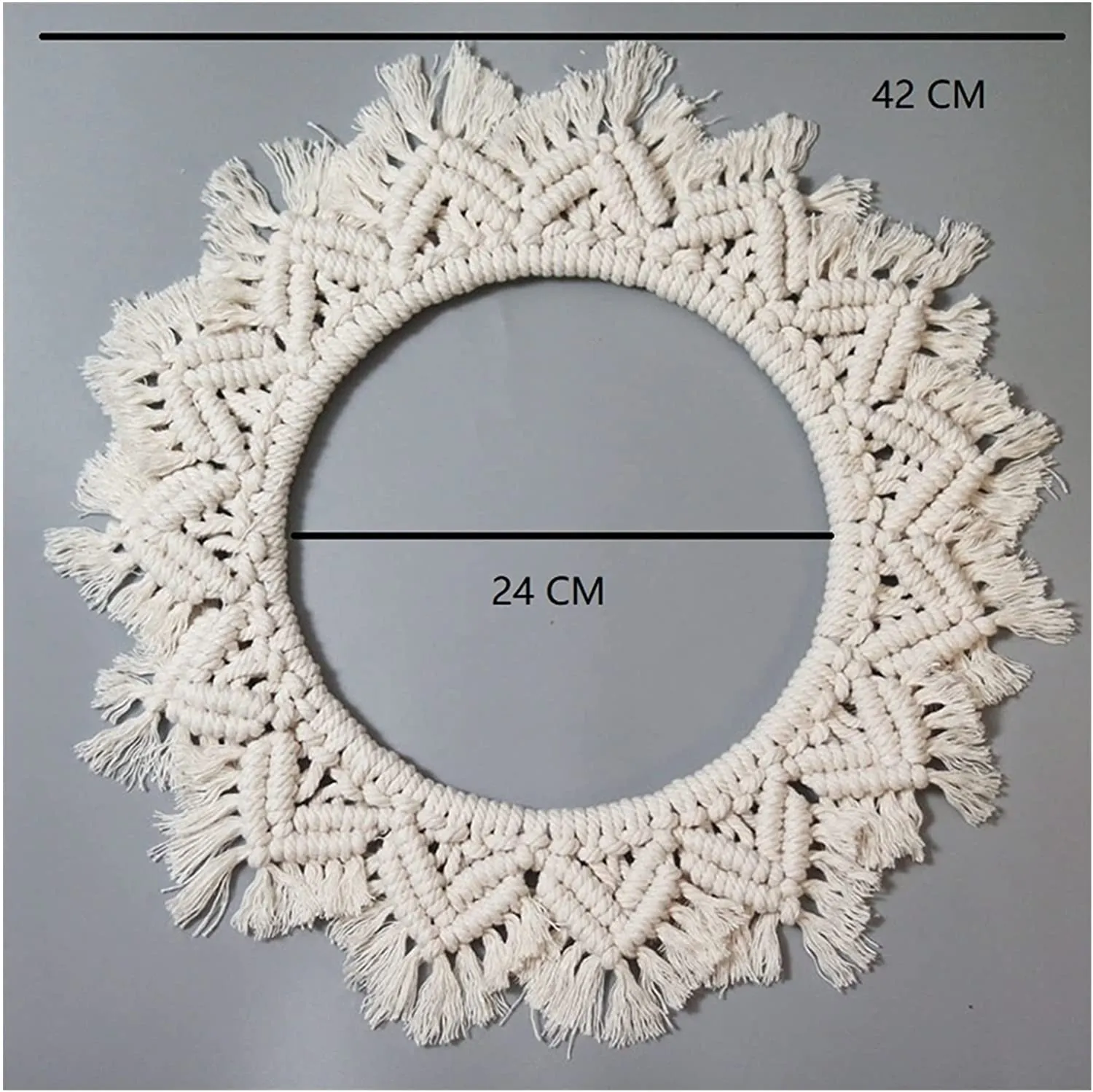 Zazza Home Decor - Macrame Handcrafed Round Wall Hanging Decor with Circle Mirror Home Decor for Livingroom Bedroom (Dia.- 43 cm, Mirror - 22 cm).