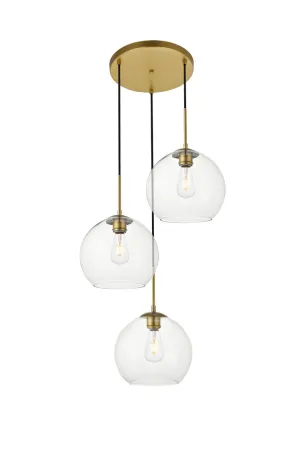 ZC121-LD2214BR - Living District: Baxter 3 Lights Brass Pendant With Clear Glass