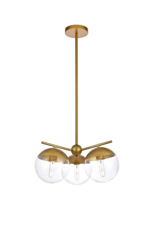ZC121-LD6133BR - Living District: Eclipse 3 Lights Brass Pendant With Clear Glass