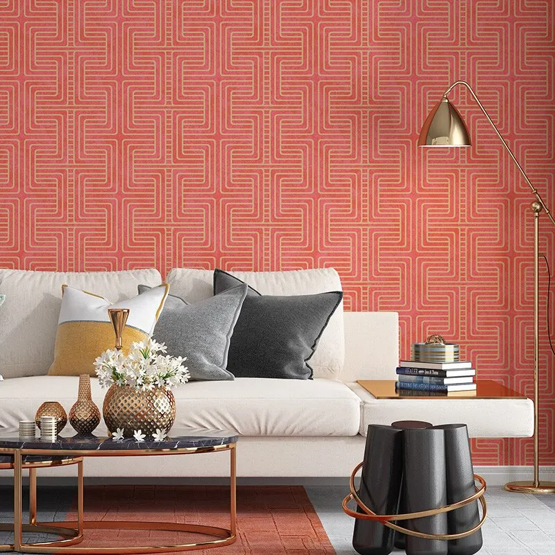 Zen Classical New Chinese Plaid Wallpaper 6 Color Options (5.3 ㎡)